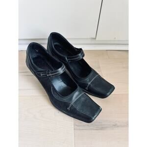 Y2K Leather Heeled Mary Janes Black Kenneth Cole Reaction Square Toe Classic